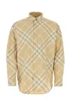 Burberry Men Beige Shirt With Button-down Collar And Check Motif In Cotton Man In Neutral