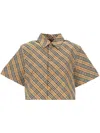 Burberry Beige Crop Shirt With All-over Check Motif In Cotton Woman In Brown