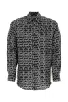 Burberry Long Sleeve Shirt With All-over Monogram Print In Silverblack