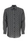 Burberry Long Sleeve Shirt With All-over Monogram Print In Silverblack