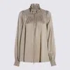 Burberry High Neck Long Sleeve Top With Ruffle In Gray