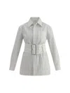 Burberry Belted Pinstriped Cotton-poplin Shirt In White