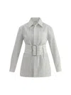 Burberry Striped Shirt With Belt In White