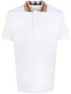Burberry Check-collar White Polo Shirt With Three-button Placket In White