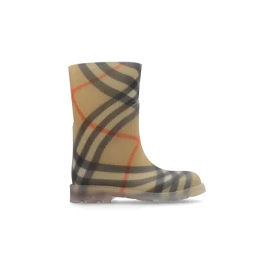 Burberry Childrens Check Rubber Marsh High Boots In Sand