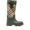Burberry Check Pattern Knee-high Rubber Sole Boots In Green