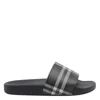Burberry Check Pattern Flat Sliders With Round Toe In Black