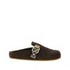 Burberry Strap Patterned Round Toe Rubber Sole Slip-on In Brown