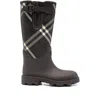 Burberry Rubber Marsh Stamp Check Rain Boots In Brown