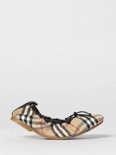 Burberry Women Fawn Ballerinas With Traditional Check Motif In Multi
