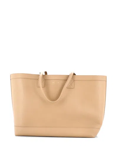 Pre-owned Burberry Shopping Leather With Check Canvas Interior Medium Tote Bag In Neutral