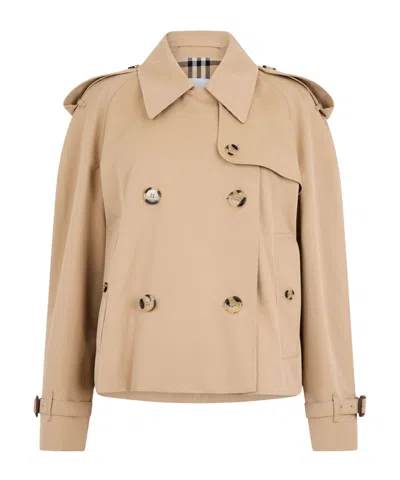Burberry Short Beige Double-breasted Trench Coat In Neutral