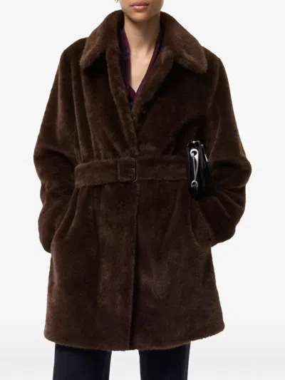 Burberry Short Belted Faux Fur Lightweight Coat In Brown