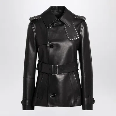 BURBERRY SHORT BLACK LEATHER JACKET WITH STUDS