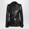 Burberry Short Leather Jacket With Studs And Buckle In Black