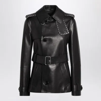 BURBERRY BURBERRY  SHORT BLACK LEATHER JACKET WITH STUDS
