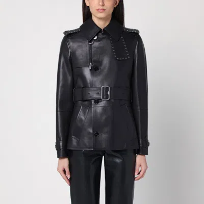 BURBERRY BURBERRY SHORT BLACK LEATHER JACKET WITH STUDS
