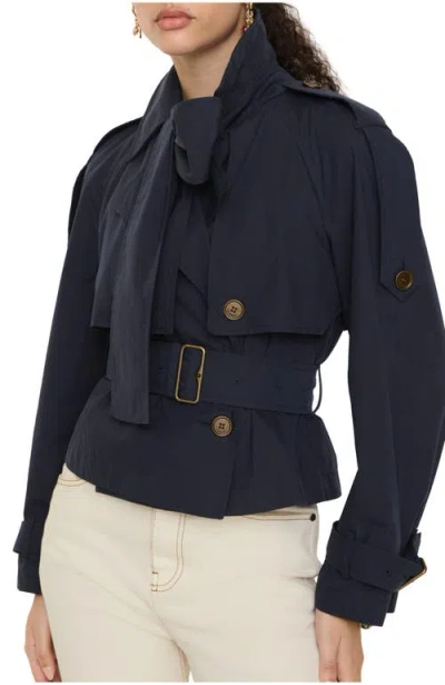 Burberry Short Canvas Trerose Trench Coat In Blue