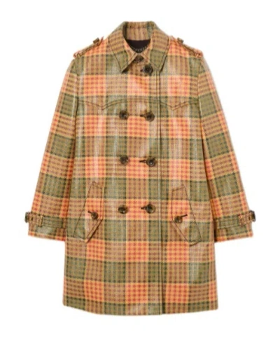 Burberry Short Check Coated Raffia-effect Summerside Trench Coat In Brown