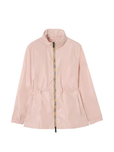 Burberry Short Checker-tape Nylon Parka In Pink