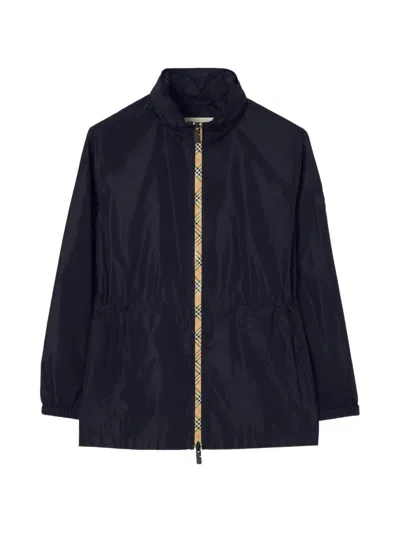 Burberry Short Checker-tape Nylon Parka In Blue