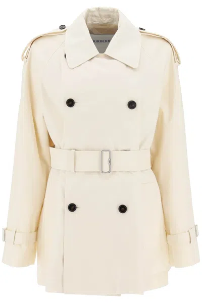 Burberry Short Silk Trench Coat In White