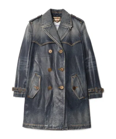 Burberry Short Denim Trench Coat In Pattern