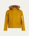 Burberry Short Double Cotton Twill Parka With Removable Faux Fur Hood In Teak