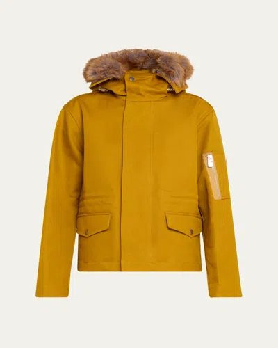 BURBERRY SHORT DOUBLE COTTON TWILL PARKA WITH REMOVABLE FAUX FUR HOOD