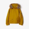 Burberry Short Double Cotton Twill Parka With Removable Faux Fur Hood In Teak