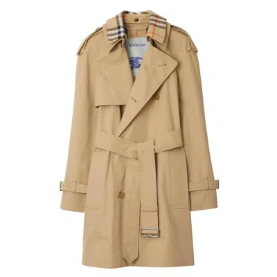 Burberry Short Gabardine Belted Trench Coat In Neutral