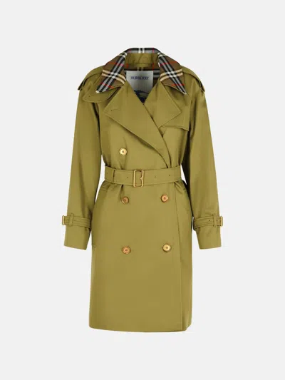 Burberry Short Green Cotton 'castleford' Trench Coat