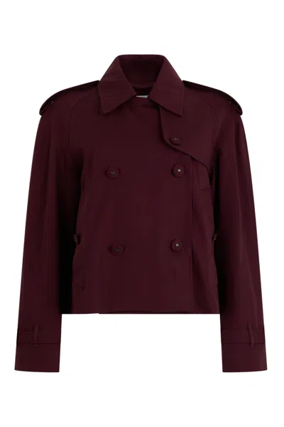 Burberry Short Jacket With Classic Collar And Frilled Shoulders In Burgundy