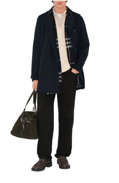 Burberry Short Kensington Heritage Trench Coat In Blue