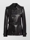 Burberry Short Leather Jacket With Studs And Buckle In Black
