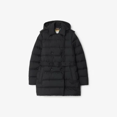 Burberry Short Nylon Hooded Puffer Coat In Black