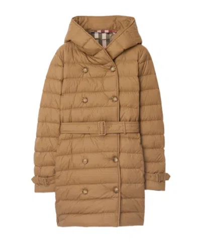 Burberry Short Nylon Hooded Puffer Coat In Brown