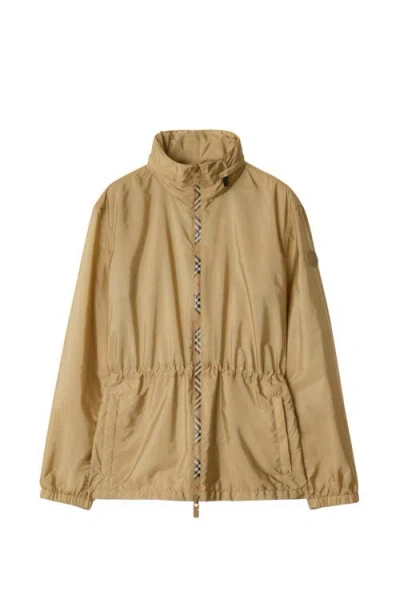 Burberry Short Nylon Parka In Flax