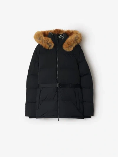 Burberry Short Nylon Puffer Coat In Black