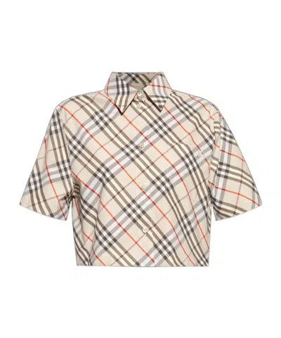 Burberry Short Plaid Shirt In Neutral