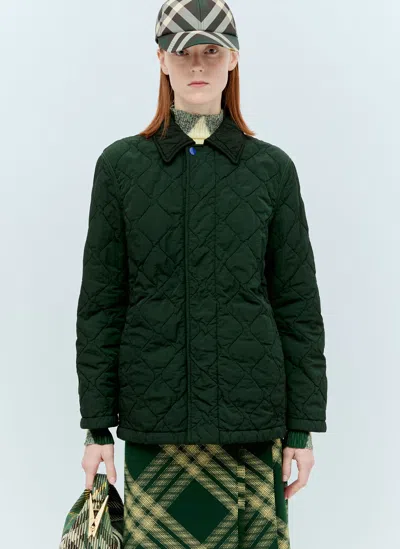 Burberry Short Quilted Car Coat In Green