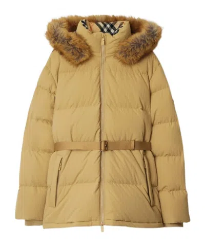 Burberry Short Quilted Down Jacket In Nude