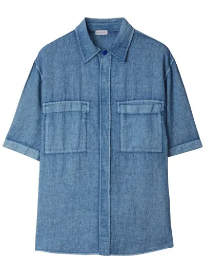 Burberry Short-sleeve Linen Shirt In Blue