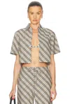 Burberry Short Sleeve Button Up Top In Husk Ip Check