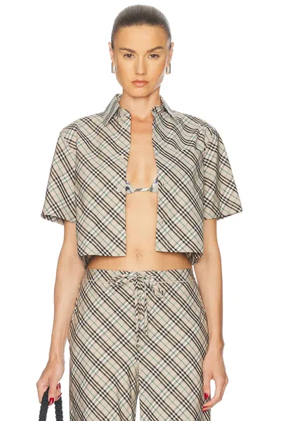 Burberry Short Sleeve Button Up Top In Husk Ip Check