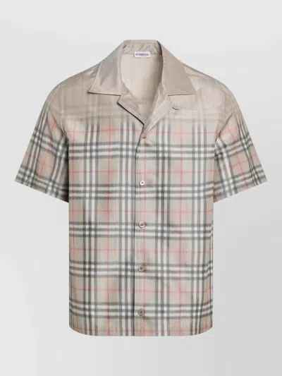 Burberry Short Sleeve Checked Pattern Mens Shirt In Neutral
