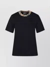 Burberry Black Crewneck T-shirt With Ckeck Motif On The Collar In Cotton Woman In Black