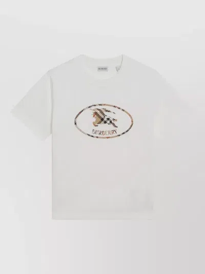Burberry Short Sleeve Crew Neck Cotton Top In White