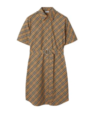 BURBERRY BURBERRY CHECKED BELTED SHORT SLEEVED MINI DRESS
