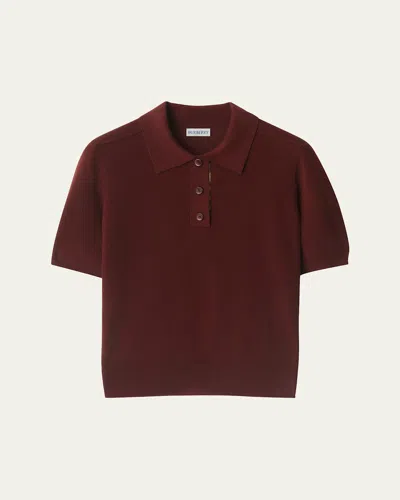 Burberry Short-sleeve Knit Polo Shirt In Burgundy